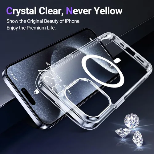 Vista 3 de Funda transparente diseñada para iPhone 15 Pro Max, compatible con MagSafe, antiamarilleo, protección contra caídas de grado militar, delgada, a