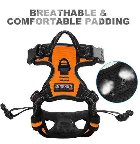Vista 245 de BARKBAY - Arnés para perro sin tirones con clip frontal, material resistente y reflectante, asa de fácil control para pasear perros grandes