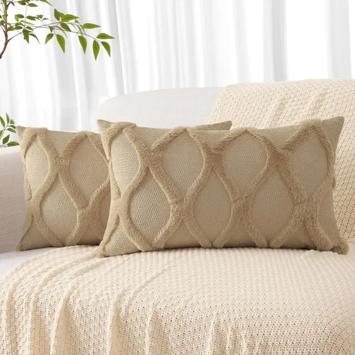 Vista 51 de decorUhome - Juego de 2 fundas de cojín decorativas para primavera de 16 x 16 pulgadas, fundas de almohada afelpadas de lana y piel sintética suave