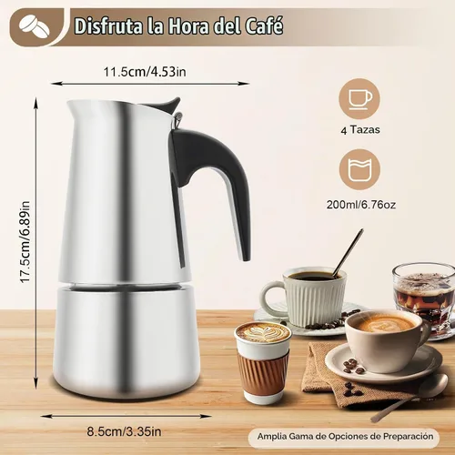 Vista 5 de Máquina de café, cafetera de acero inoxidable, cafetera de ajuste de temperatura de cinco velocidades (4 tazas (aproximadamente 200 ml/6.76 oz))
