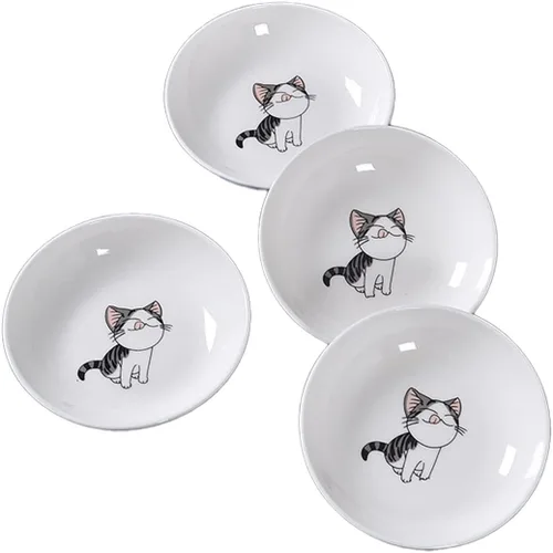 Vista 11 de Juego de 5 platos de cerámica con bonito diseño de gato, platos llanos grandes de porcelana para ensalada de postre de 7.28 pulgadas, platos