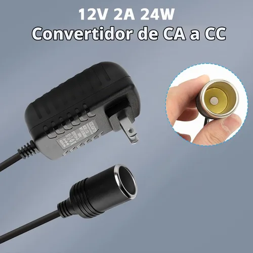 Vista 4 de Convertidor de CA a CC de 12 V 2 A, 24 W Max Cable adaptador de corriente para encendedor de cigarrillos de automóvil, transformador de 110-240 V a