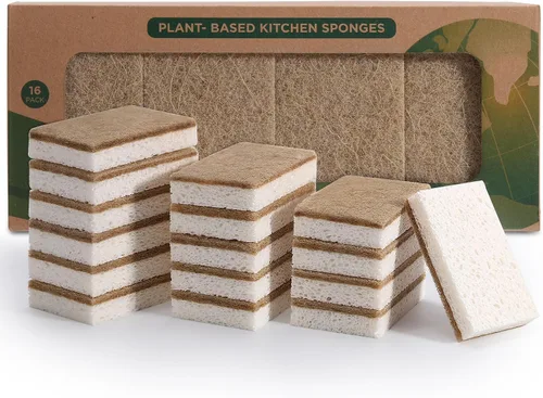 Vista 8 de Esponjas naturales para platos, paquete de 12 – Keep Soap Esponja de cocina biodegradable Esponja de coco compostable – Esponjas de limpieza