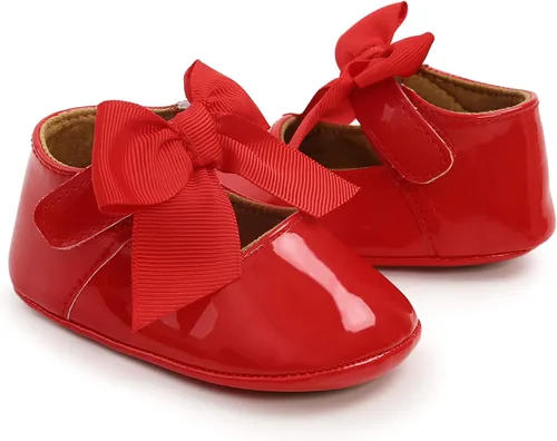 Vista 6 de GAISUMMI Zapatos planos Mary Jane para bebés y niñas con lazo, suela de goma antideslizante, de piel sintética, para primeros pasos, zapatos