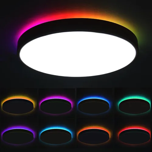 Vista 2 de Lámpara de techo inteligente de montaje empotrado con control remoto, compatible con Alexa/Google Home, regulable RGB cambio de color (2700K-6000K)