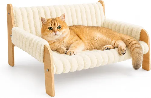 Vista 10 de Jiupety Sofá elevado para gatos de interior Sofá de madera para gatos para Gris