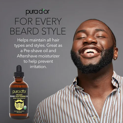 Vista 5 de PURA D'OR Aceite Suavizante para Barba Orgánico de 4 Oz - Aroma Original de Sándalo - Acondicionador que no se enjuaga, Aceite de Argán y Jojoba