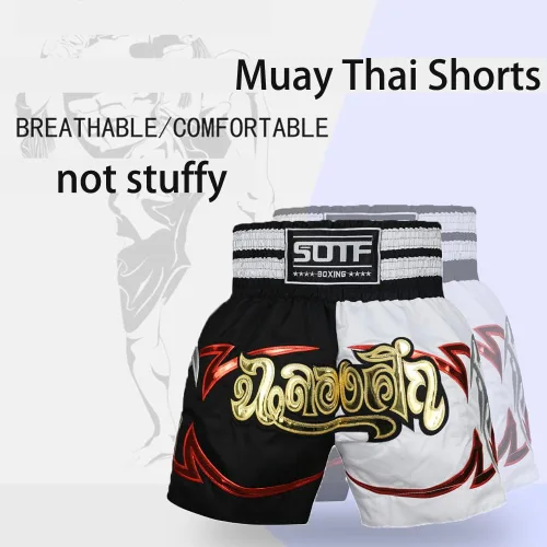 Vista 4 de Pantalones cortos de boxeo para mujer, pantalones cortos de entrenamiento de artes marciales mixtas para hombres, BJJ Muay Thai, pantalones cortos