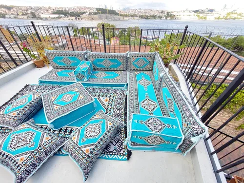 Vista 6 de arabicsofa Light Blue L Shaped Moroccan Majlis Seating – Arabic Sectional Floor Sofa Set – Modular Corner Sofa Set
