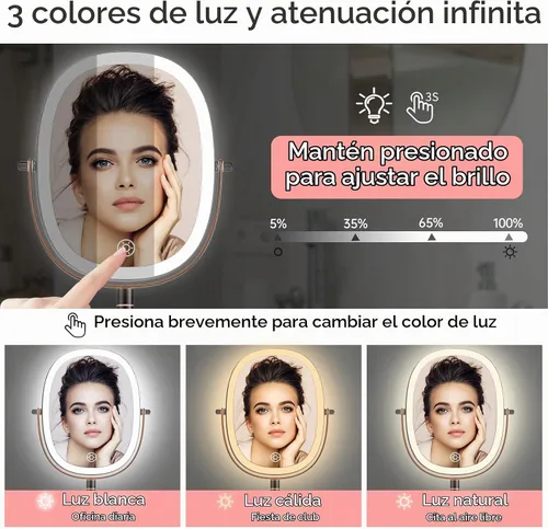Vista 4 de FUNTOUCH Espejo de Maquillaje Montado en la Pared Iluminado 30X/1X, Espejo de Aumento de Baño Recargable de Doble Cara de 5000mAh, Modos de 3 30