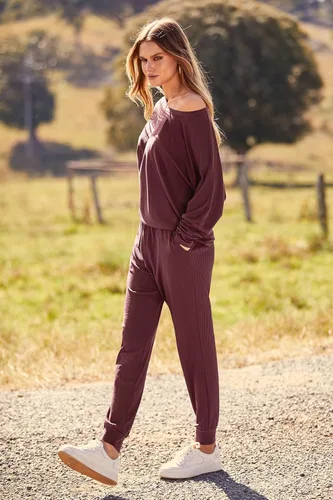 Vista 4 de PRETTYGARDEN - Conjunto de moda de 2 piezas para mujer, color liso, sudadera sin botones y de manga larga, pantalón largo
