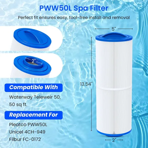 Vista 2 de Future Way PWW50L - Filtro de repuesto para bañera de hidromasaje para Waterway Teleweir 50, 817-4050, reemplazar Pleatco PWW50L, Unicel 4CH-949