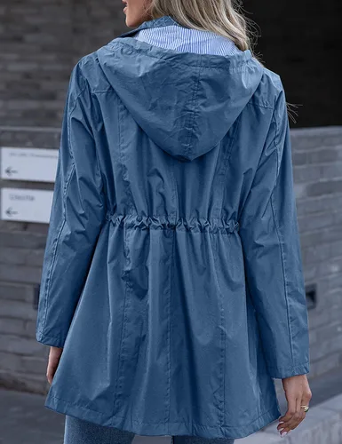 Vista 3 de Chaqueta impermeable para mujer, con capucha, ligera, forro a rayas, resistente al agua y cortaviento