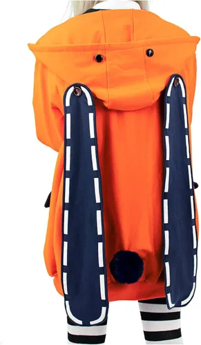 Vista 3 de C-ZOFEK Sudadera con capucha naranja de anime para mujer, con orejas de conejito y cola, forro polar de tamaño estadounidense, Naranja