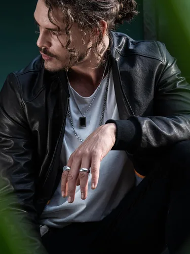 Vista 5 de Chaqueta Bomber de piel de cordero genuina para hombre - Negro