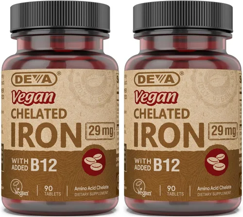 Vista 8 de Deva Nutrition Hierro quelado vegano 29 mg fortificado con B-12 - Alta potencia, fácil de tragar - 90 tabletas, 1 paquete
