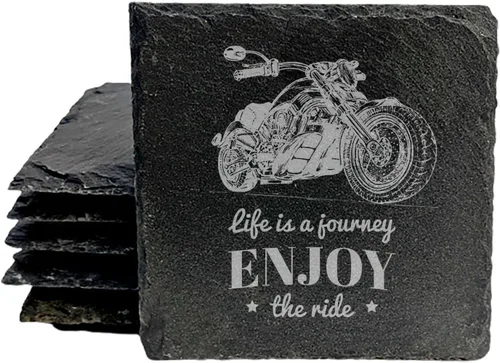 Vista 7 de Level Up Your Man Cave: Posavasos rústicos para los entusiastas de la motocicleta, pizarra redonda, juego de 4