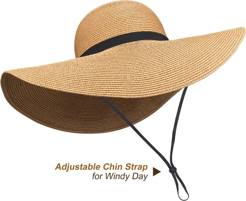 Vista 2 de IRIS CRAFT Sombrero de paja de ala ancha para playa, con protección UV, UPF50, para viaje, para verano, con protección UV, L