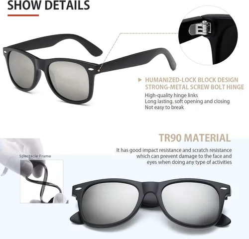 Vista 47 de FEIDUSUN Lentes de sol polarizados para hombre y mujer, lentes de sol retro negros para conducir, pescar, protección UV