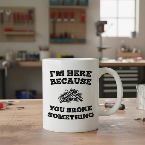 Vista 6 de Casitika Taza de café de 11 onzas con texto en inglés "I'm Here Because You Broke Something". Idea de regalo para personal de servicio o mecánico.