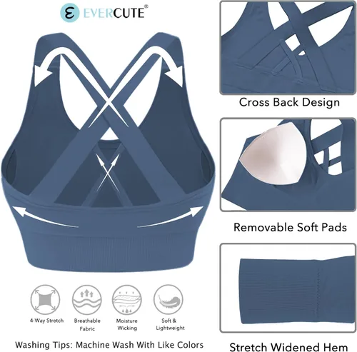 Vista 5 de Evercute - Brasier deportivo para mujer, con relleno, tirantes cruzados y sin costuras, brasier de soporte medio para alto impacto, ideal para yoga