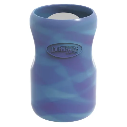 Vista 7 de Funda de botella de vidrio de cuello ancho Dr. Brown's Options+, 100% silicona, azul, sin BPA, 5 oz, paquete de 1 unidad