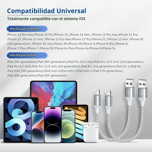 Vista 7 de [Certificado Apple MFi] Cargador corto de iPhone de 1 pie, paquete de 2 unidades, USB A a cable Lightning, cable trenzado de nailon de 12 pulgadas