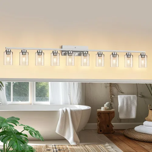 Vista 33 de IZORRO Lámparas de baño, modernas luces de tocador, accesorios de iluminación de baño sobre espejo con pantalla de vidrio transparente, aplique