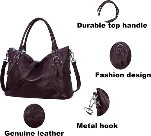 Vista 5 de Heshe - Bolso de mano para mujer, de piel con asa superior, bolso cruzado.