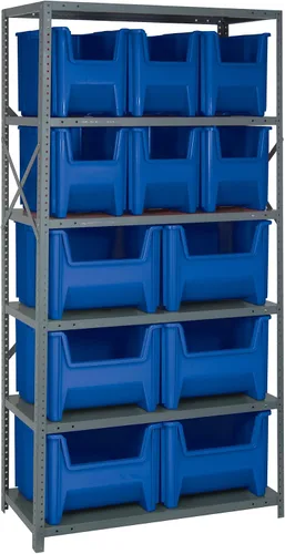 Vista 54 de Quantum QSBU-245BK Heavy Duty Shelving Unit with (7) Shelves and (24) QUS245 Black Bins for Garage Warehouse Storage Distribution 400 lb Load