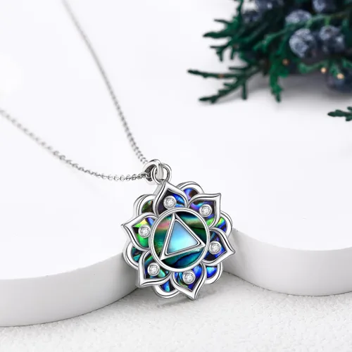 Vista 3 de ONEFINITY Collar de loto de plata de ley 925 con colgante de piedra lunar para yoga, joyería de loto para mujer