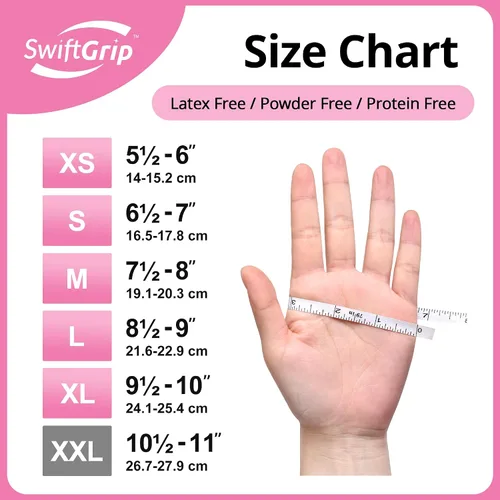 Vista 6 de SwiftGrip - Guantes de examen desechables rosados, 3 mil, talla XS, caja de 50 unidades, sin polvo, sin látex, guantes de grado médico para limpieza