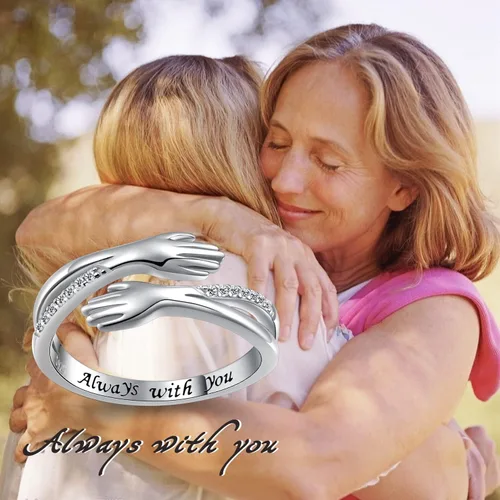 Vista 6 de Hug Ring, S925 Sterling Silver Hug Rings for Women Girl, Hugging Hand Open Promise Ring, Mothers Day Valentine's Day Birthday Gifts