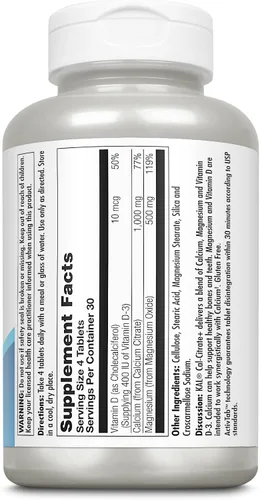 Vista 2 de KAL Cal-citrato +, citrato de calcio más vitamina D-3 y 500 mg de magnesio, soporte saludable para huesos y dientes, sin gluten y verificado
