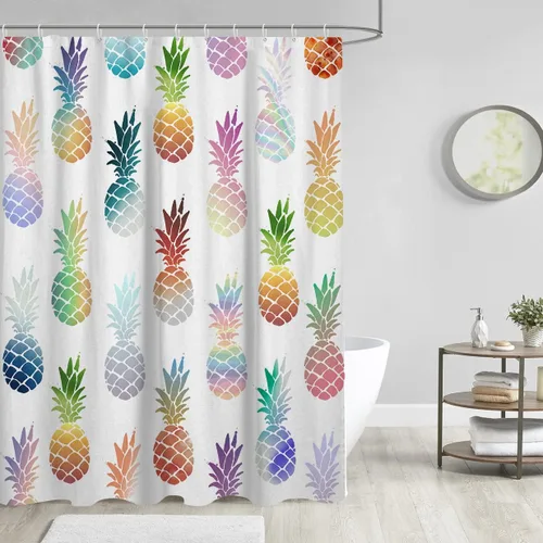 Vista 2 de AAtter Cortina de ducha colorida de piña para niños, divertida, bonita, brillante, tropical, de verano, fruta, fresca, única, degradado, naranja