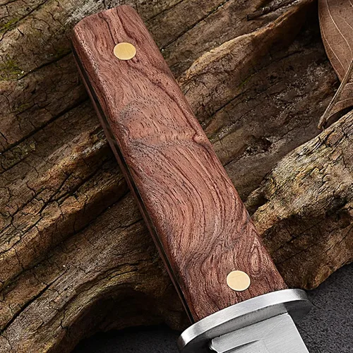 Vista 8 de Cuchillo de hoja fija de supervivencia, cuchillo utilitario de caza de camping al aire libre, mango de madera
