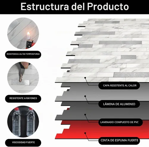 Vista 3 de Azulejos con acabado metálico para cocina, autoadhesivos, mármol plateado y blanco, estilo metro Azulejos para decorar cocina, lavandería