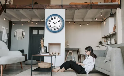 Vista 8 de JENLYSTIME Reloj de pared retro impermeable de 12 pulgadas para interior/exterior con termómetro, silencioso, redondo, de cuarzo, funciona con 40