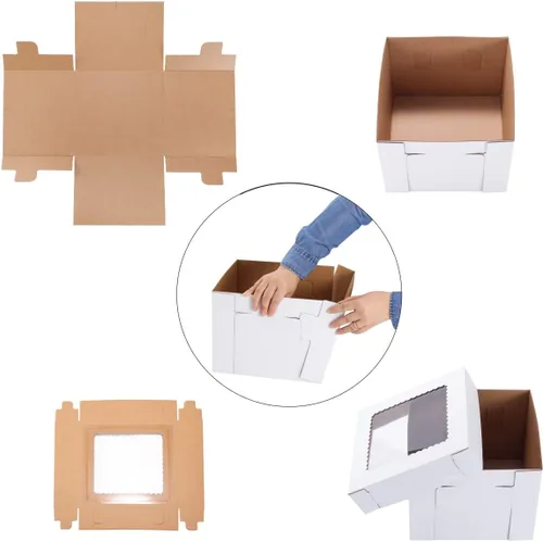 Vista 4 de Cajas altas para pasteles de nivel, 3 tamaños, 6 paquetes de 8 x 8 x 10, 10 x 10 x 12 y 12 x 12 x 12 pulgadas, caja de pastel alta blanca resistente