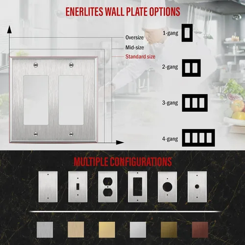 Vista 4 de ENERLITES Placa de pared metálica decorativa para interruptor o tomacorriente, resistente a la corrosión, tamaño de 2 segmentos, 4.50" x 4.57