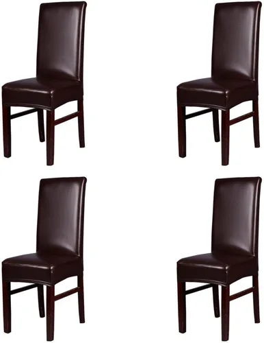 Vista 10 de FLYPARTY Funda elástica de piel sintética sólida impermeable para silla de comedor, extraíble, lavable, funda protectora para silla de comedor Beige