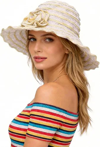Vista 2 de FORBUSITE Sombreros de sol plegables vintage para mujer, para playa, jardín, viajes, protección UV Gs013-beige