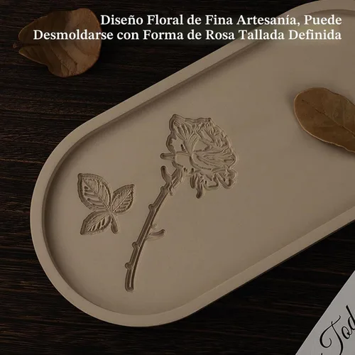 Vista 6 de Wehous Moldes ovalados para hormigón de resina, molde de silicona ovalada tallada en rosa de 2 tamaños, bandeja de resina epoxi para soporte