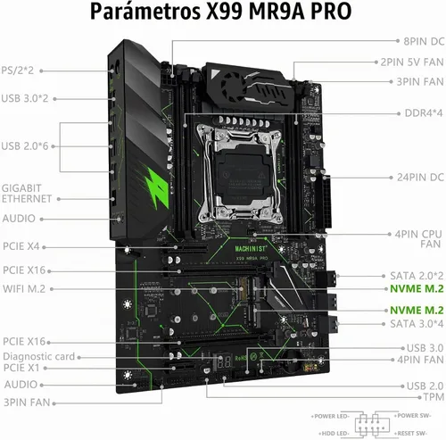Vista 6 de MACHINIST Placa base ATX LGA 2011-V3, placa base para juegos X99 con tarjeta de auto-comprobación