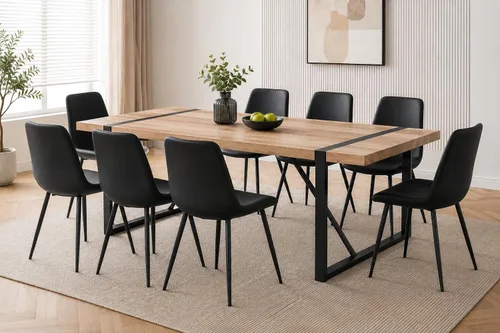 Vista 12 de Juego de mesa de comedor para 6, mesa de madera de 180 cm y juego de 6 sillas, adecuado para comedor, cocina, sala de estar
