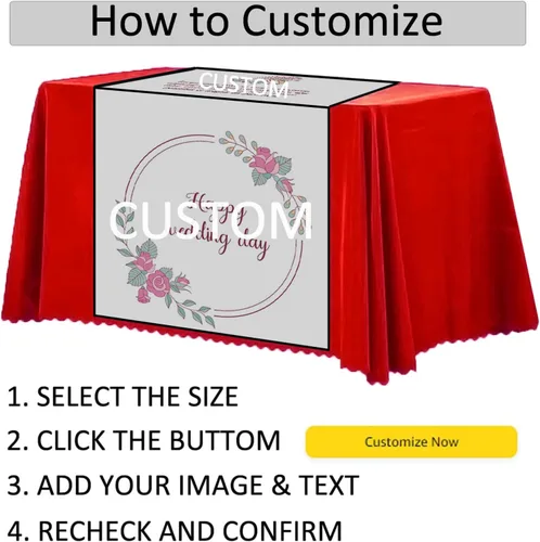 Vista 5 de Camino de mesa personalizado, caminos de mantel personalizados con logotipo/imagen/texto, caminos de mesa personalizados para fiestas, ferias