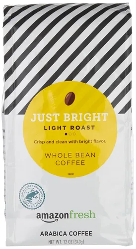 Vista 17 de Amazon Fresh, Just Bright - Café en grano entero tostado ligero, 32 onzas