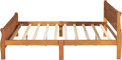 Vista 8 de SOFTSEA Base de cama matrimonial de madera maciza con cabecero y estribo, marco de plataforma de cama de madera maciza con soporte de listones