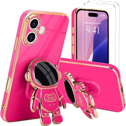 Vista 53 de Pepmune - Funda para iPhone 15 con soporte de astronauta 3D, color negro [2 Screen Protector], Luxury Electroplated Soft TPU Cover with Kickstand