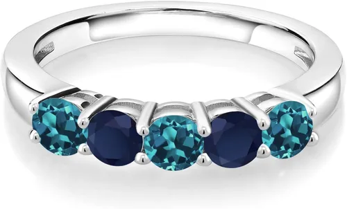 Vista 2 de Gem Stone King Anillo de boda de plata de ley 925 con topacio azul Londres y zafiro azul